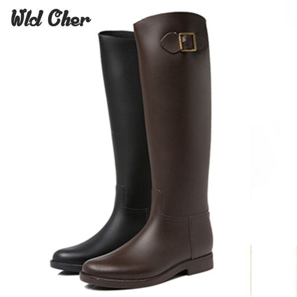 

charming 2017 brand design fashion candy color high women's rain boots rainboots rubber water shoes 36-39, Black
