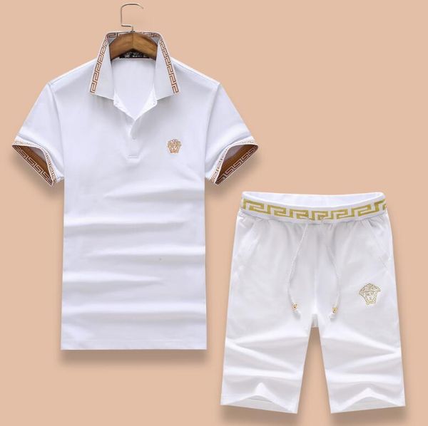 

latest sale men's high-end t-shirt polo shirt suit shorts exquisite drilling embroidery leisure sportswear european and american versio, Gray