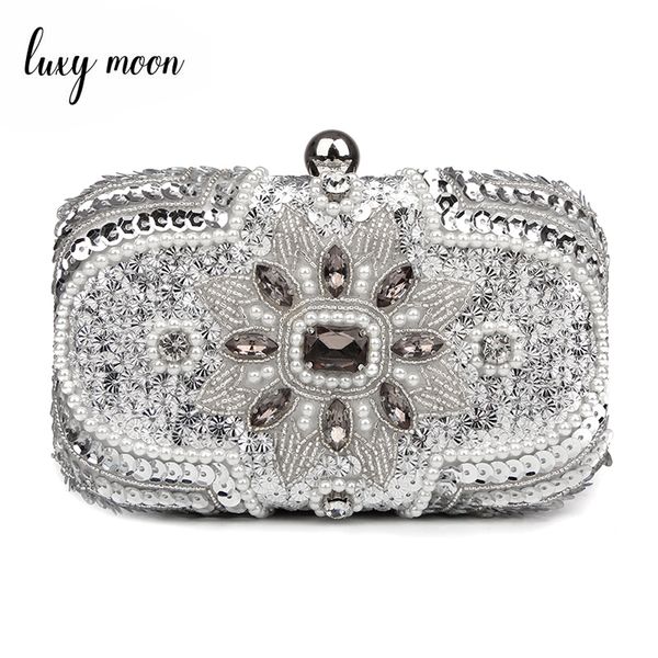 

silver clutch purse glitter women beaded clutch evening bags with chains handbag wedding party bag banquet pochette femme w611 t200223