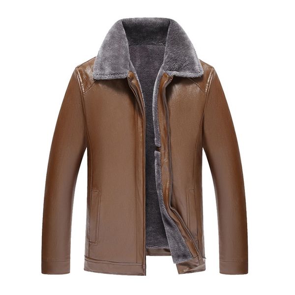 

2019 men's fur collar leather jacket men's leather jacket zipper closure motocycling hot, Black;brown