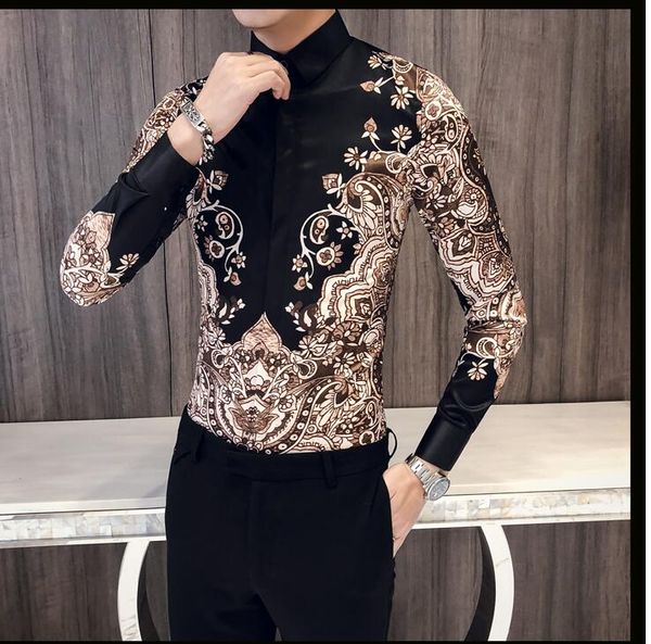 

M-XXXL Men's long-sleeved shirt 2019 new casual personality tide male personality printed shirt plus size men clothing