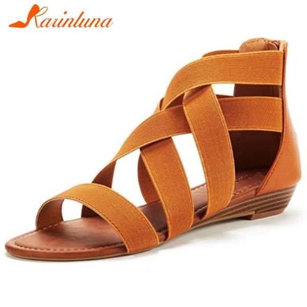 

karin new fashion peep toe gladiator sandals woman shoes wedge heels zip up solid fashion casual shoes women sandals, Black
