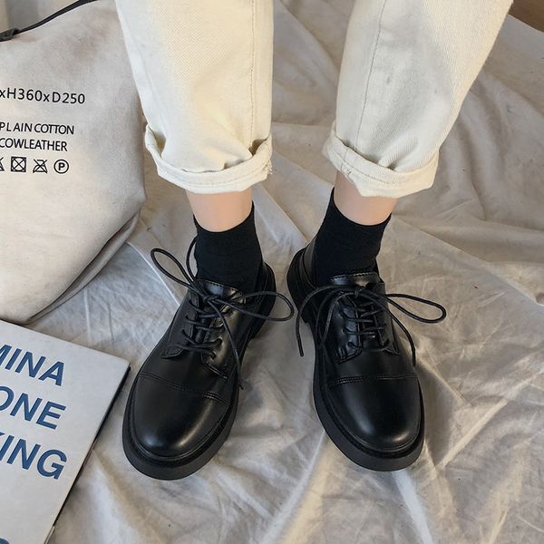 

shoes woman flats british style casual female sneakers round toe autumn oxfords women's all-match dress black preppy new cross