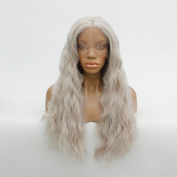 

synthetic wig sliver gray water wavy lace front wig middle part cosplay glueless front lace wigs for women, Black
