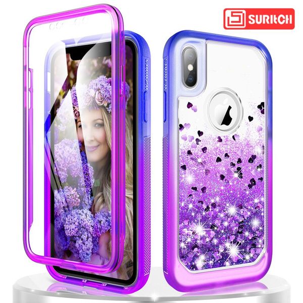 

luxury quicksand case for iphone x xr xs max 7 8 6 plus case tpu glitter bling liquid hard case with built in screen protector