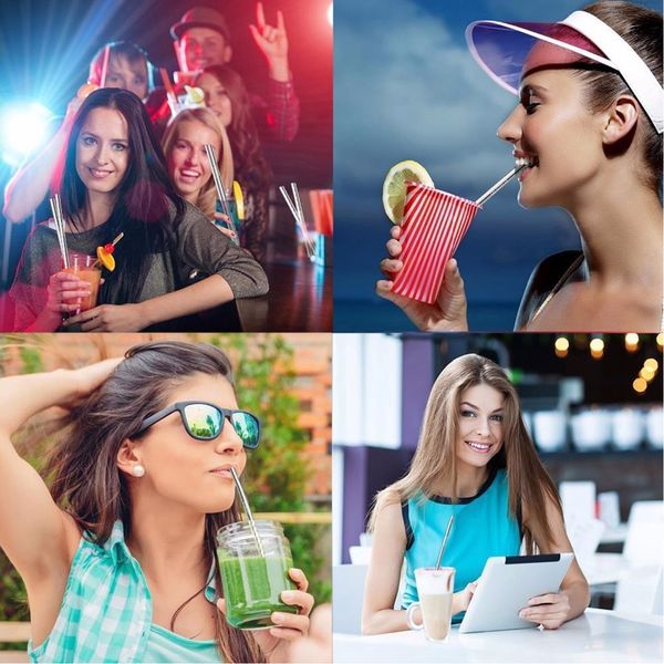 

10pcs reusable drinking straw 304 stainless steel metal straw with 2 cleaner brush for mugs 20/30oz other bar products