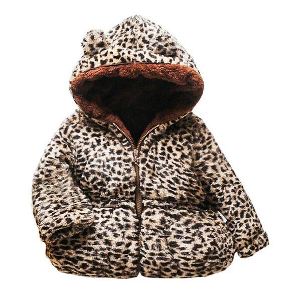 

зима малышей baby girl теплое пальто ватки симпатичные уха толстые с капюшоном leopard outwear одежды, Blue;gray