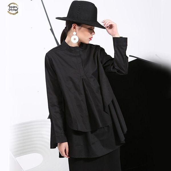 

2019 spring plus size long shirts women blouses long sleeve white loose black white cotton shirt big size c006111
