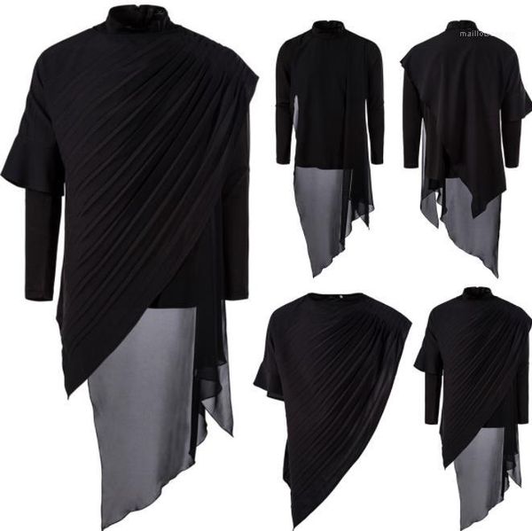 

ruched two piece tshirt new arrival mens clothing 19aw mens designer tshirts asymmetrical solid color stand collar, White;black