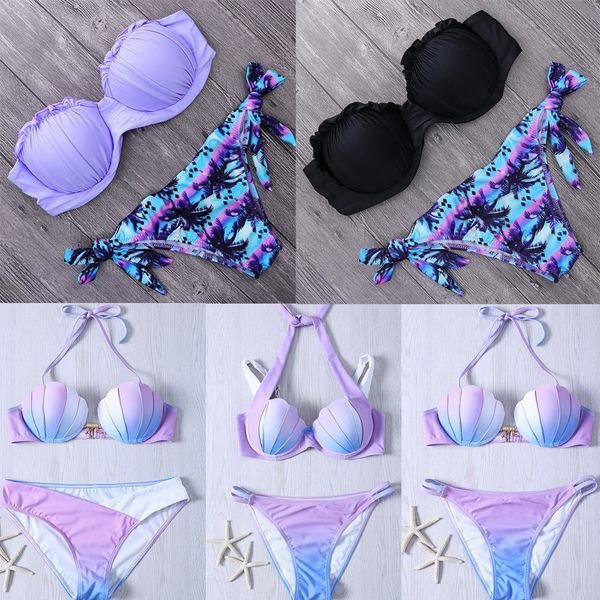 

дизайнер купальники дизайнер бикини 2019 русалка shell бикини set бразильская push up swimsuit женщины купальники женщины de bain оптовая, White;black