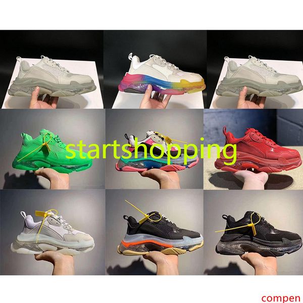 

2020 paris 17fw green crystal bottom triple-s running shoes clear sole dad shoes platform shoes for men vintage kanye old grandpa trainer