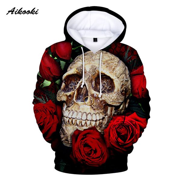 

fashion new 3d hoodies men skull fall winter sweatshirt print rose skull 3d hoodies women xxs, Black
