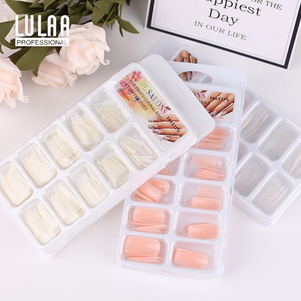 

new 100pcs professional false nail natural flat shape full cover manicure fake nail tips nails art tools wholesale high quality, Red;gold