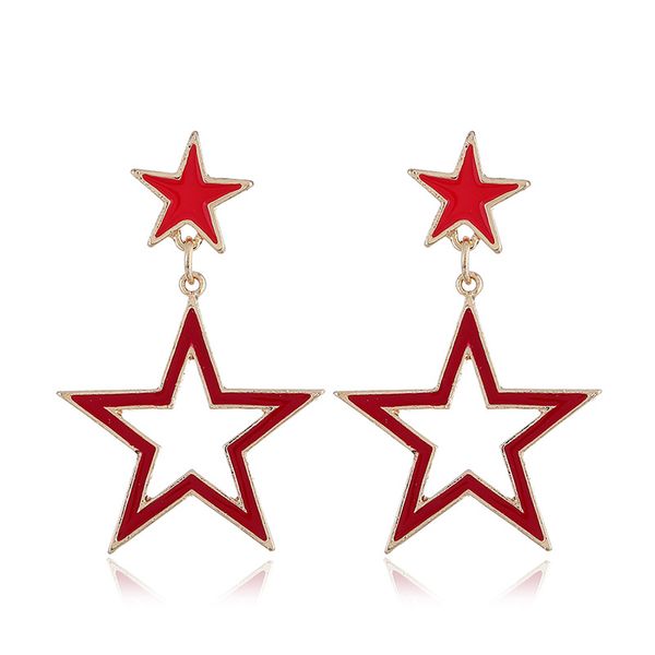 

new style, exaggerated personality, fashion, hollow out, dripping oil, pentagram star, simple trend, star earrings 3.8, Golden;silver