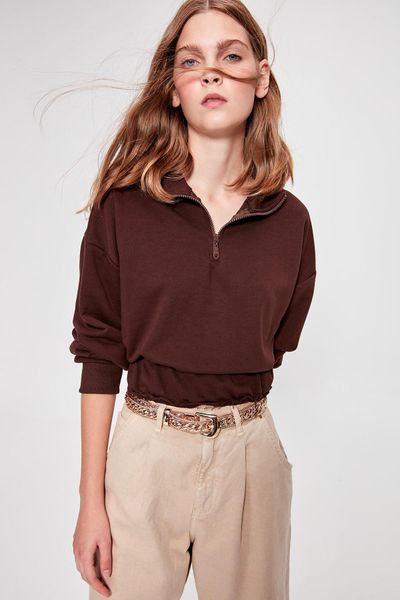 

trendyol brown шир подробный crop вязаная фуфайка twoaw20sw0074, Black