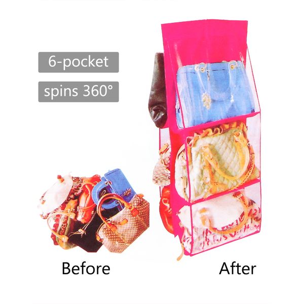 

creative 8 colors home 6 pockets handbag purse storage bag hanging books organizer wardrobe closet hanger double sided foldable transparent