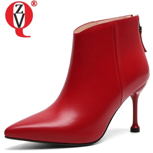 

zvq winter new fashion ankle boots outside super high heels pointed toe genuine leather women shoes drop shipping size 33-40, Black