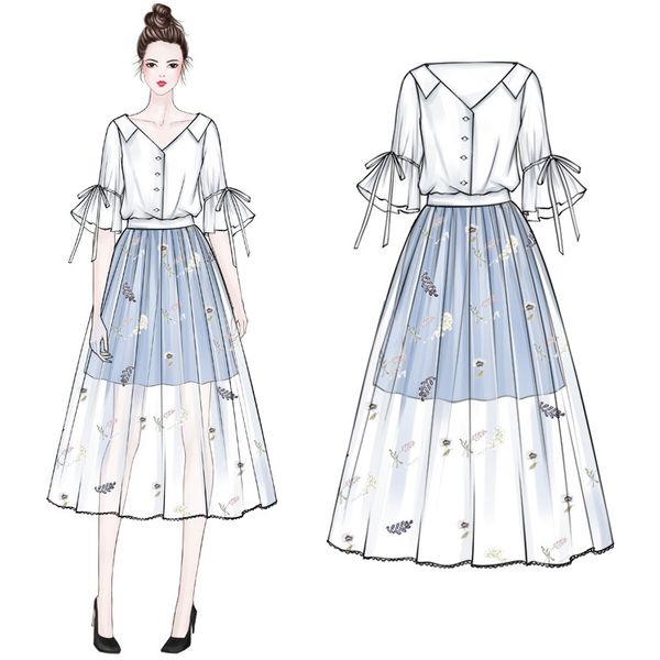 

womens 2 piece sets 2020 two piece set skirt womens and blouses v neck ladies clothing, White
