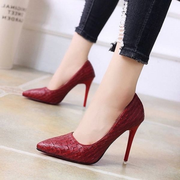 

single women's high heels pointed spring new high heels female students fashion fine with  cm work shoes, Black