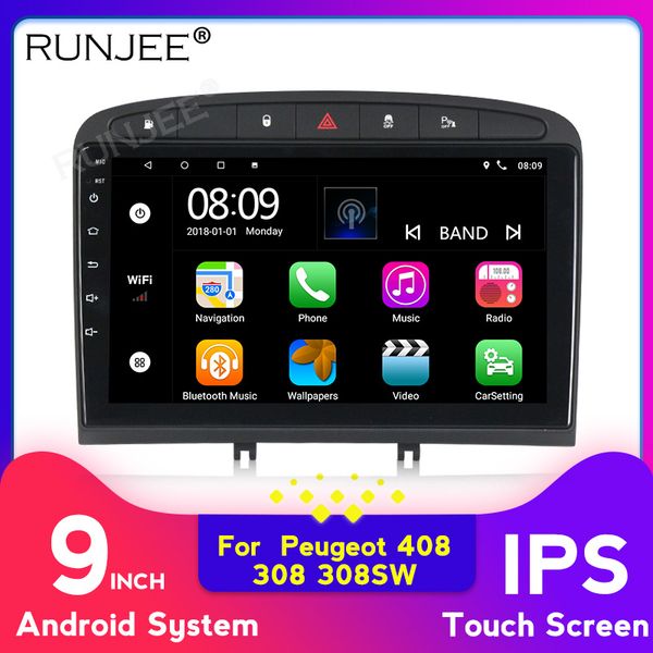

9 inch ips android 9 car dvd multimedia player gps for 308 408 2010-2016 stereo navigation support obd2 wifi dab
