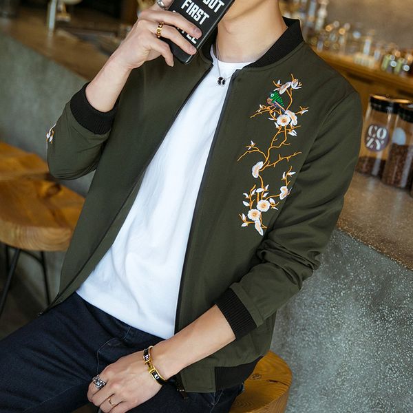 

bomber jacket men pilot flight korean college jacket chinese embroidery men's wind breaker plus size, Black;brown