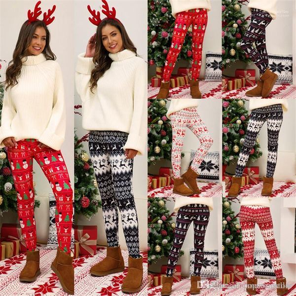 

christmas leggings underpants women skinny bottoming pants deer christmas tree thick tights, Black