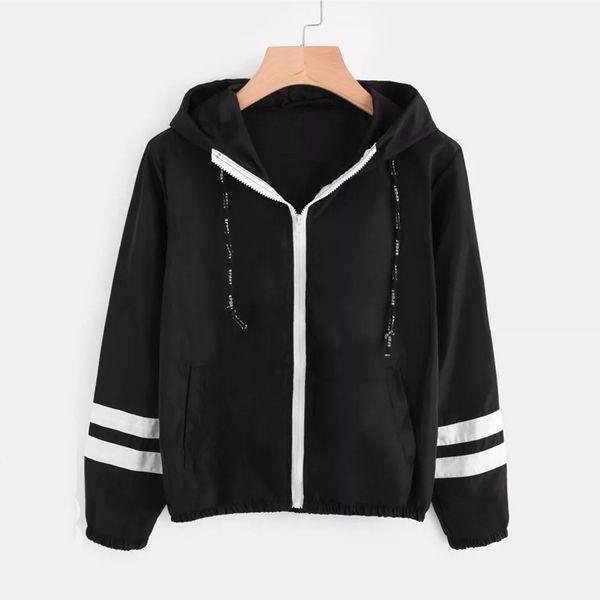 

new fashion women jackets windbreaker zipper hoodies solid thin coat casual outerwear street spring sports jackets, Black;brown