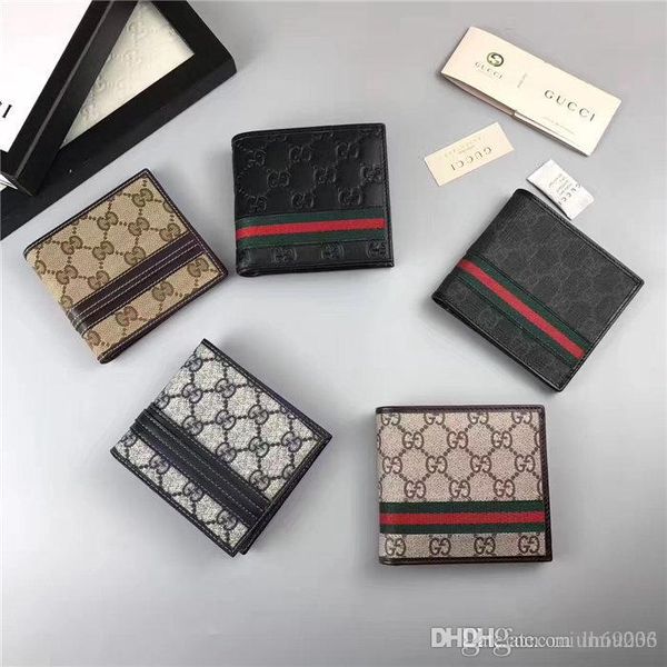 

with box 2020 men leather classic luxurys wallet casual short designers card holder holder pocket fashion wallets men wallet,0018, Red;black