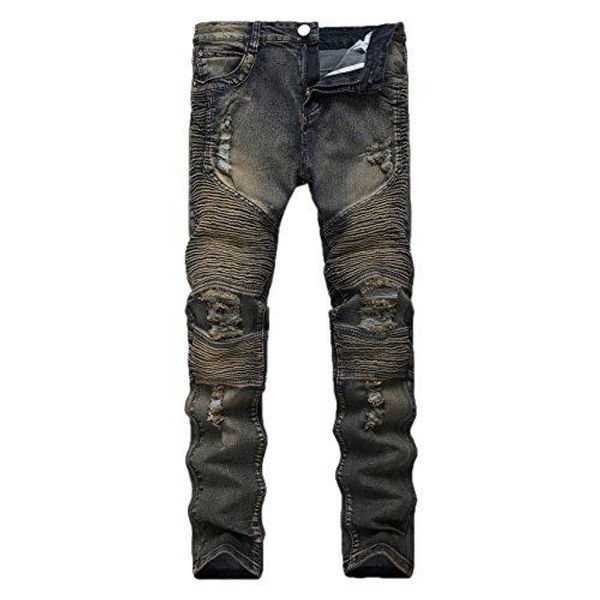 

earlish men's ripped slim straight fit biker jeans zipper vintage denim jeans