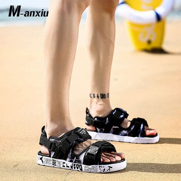 

m-anxiu 2018 summer men casual rubber sole antiskid snadal new design outdoor sport peep-toe breath fashion summer shoes, Black
