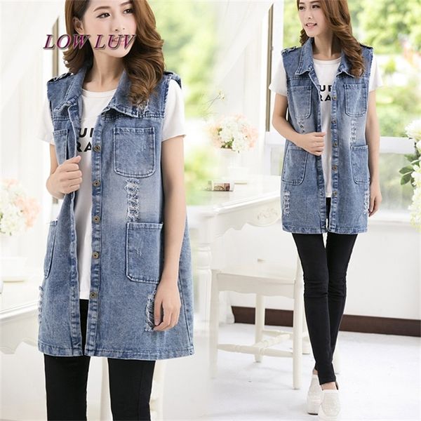 

ms. long section sleeveless denim vest waistcoat vest female spring and summer new large size ladies fashion coat, Black;white