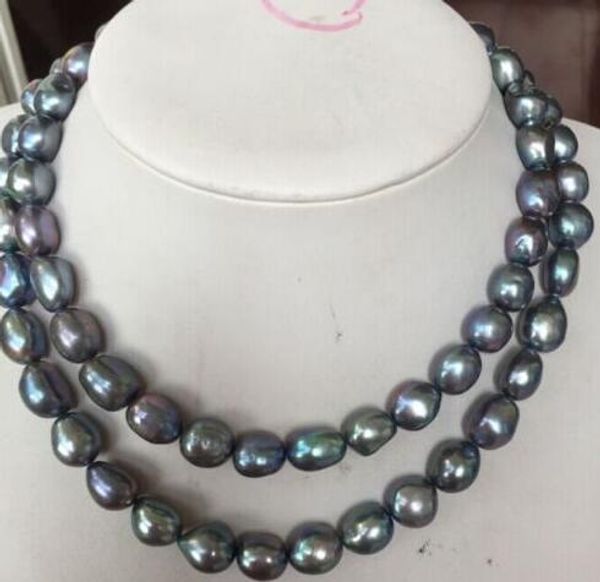 

charming 12-13mm natural cultivated black blue freshwater pearl necklace, 17inch18inch, Silver
