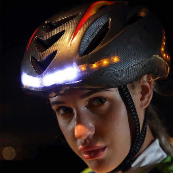 

usb rechargeable smart bike helmet with wireless turn signal handlebar remote mountain road bike integrally molded