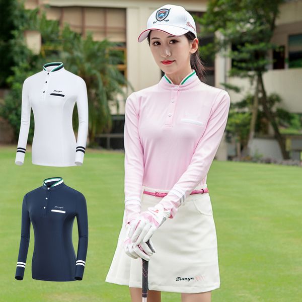 

golf clothing women long sleeve shirt 2019 new stand collar team uniform outdoor sports clothes college korean style, Black;blue