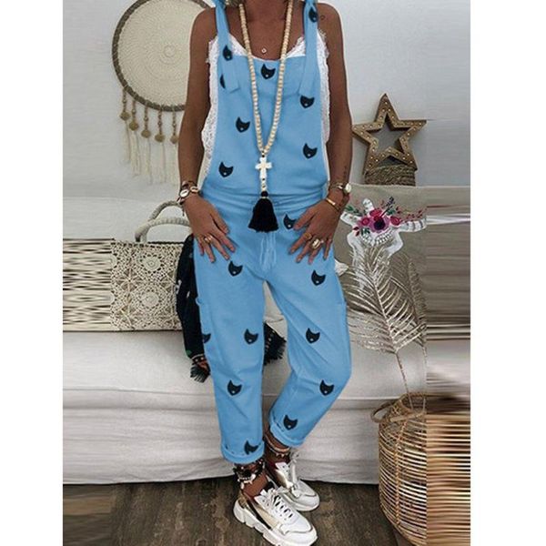 

4 colors arrivals women's casual printed strappy baggy loose jumpsuit female summer sleeveless harem long playsuit s-3xl, Black;white