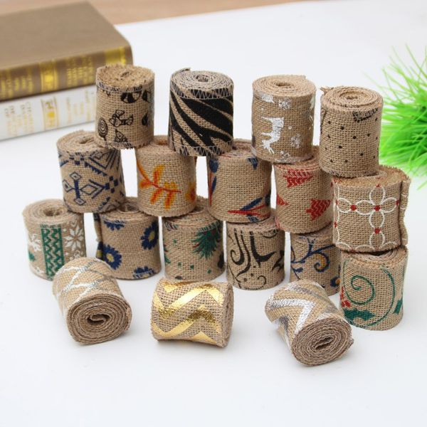 

2M Природные джута Мешковина Мешковина ленты Красочный цветочным узором Рождеств