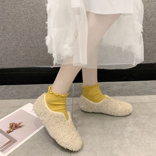 

women loafers fashion furry slip on shoes flats platform round toe black beige khaki ladies leisure shoe zapatos mujer k17-01