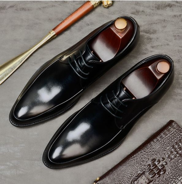 

men pointed toe low heel formal shoes british style wedding party dress shoes casual breathable, Black