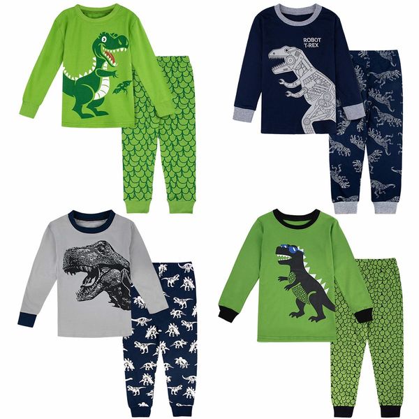

kids boys dinosaur pajamas sets toddler pyjamas children clothes long sleeve sleepwear child rex cotton pijamas y200704, Blue;red