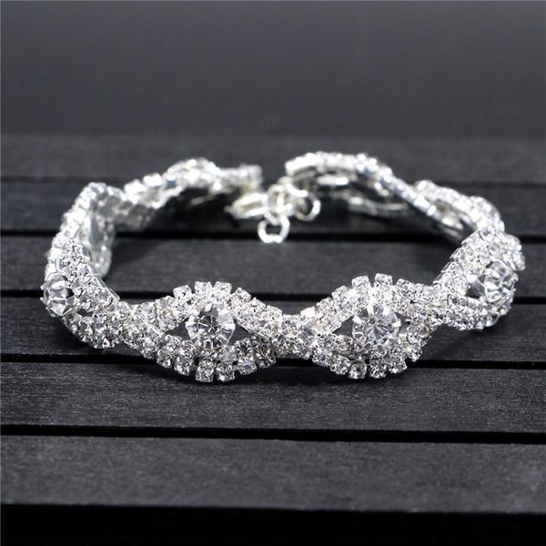 

bridal jewelry accessories bride elegant bracelet with rhinestones pearls bracelets wedding hand wrist chain party bangle, Black