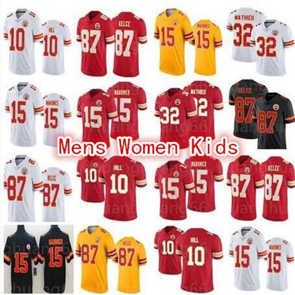 

new men 15 patrick mahomes 87 travis kelce kansas city 2020 chief jerseys 10 tyreek hill jersey women youth kids 32 tyrann mathi, Black;red