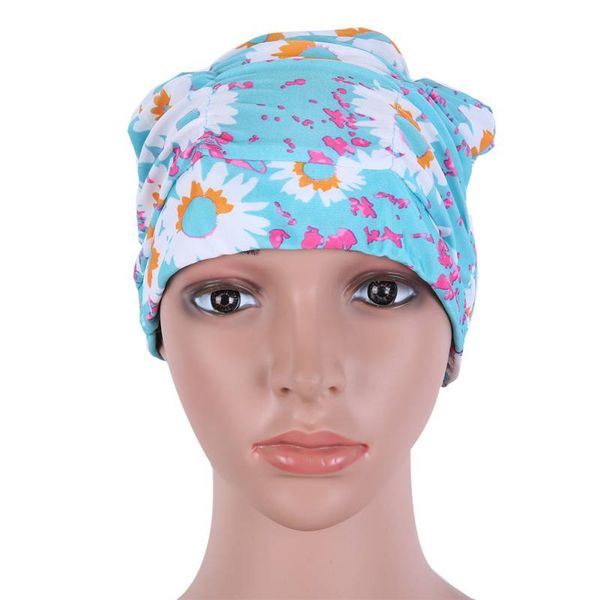 

women swimming cap long hair printed polyester flexible elastic swim hat