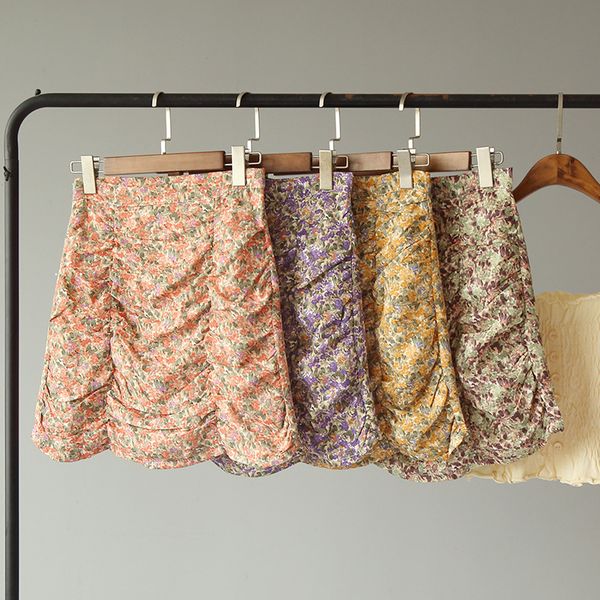 

2020 лето женщины высокой талией цветочные плиссированные юбки мини-юбки, Black