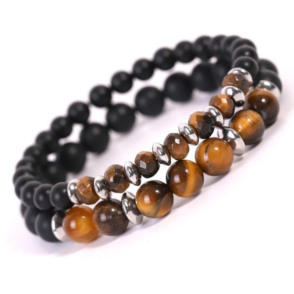 

2pcs/set natural stone stainless steel tiger eye beads buddha bracelets for women men couple charm bracelet jewelry gift 2019, Golden;silver