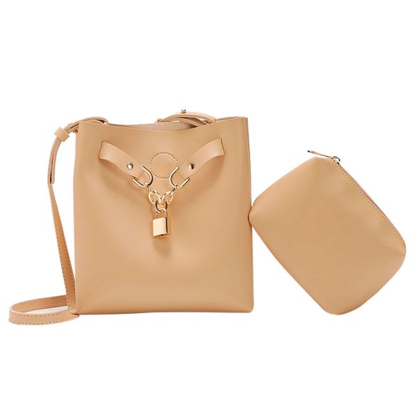 

multicolor women's handbags fashion bucket with hardware lock composite bags simple pu leather candy color flap bag 2pcs