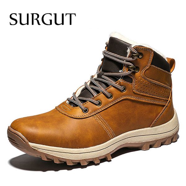 

surgut men boots genuine leather lace-up men shoes vintage british snow boots autumn winter men casual ankle boots t200305, Black
