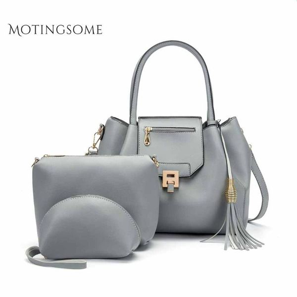 

leather women tote bag 1set/3pcs solid style tassel shoulder shopper bags purse and handbag fashion hand bag 2019