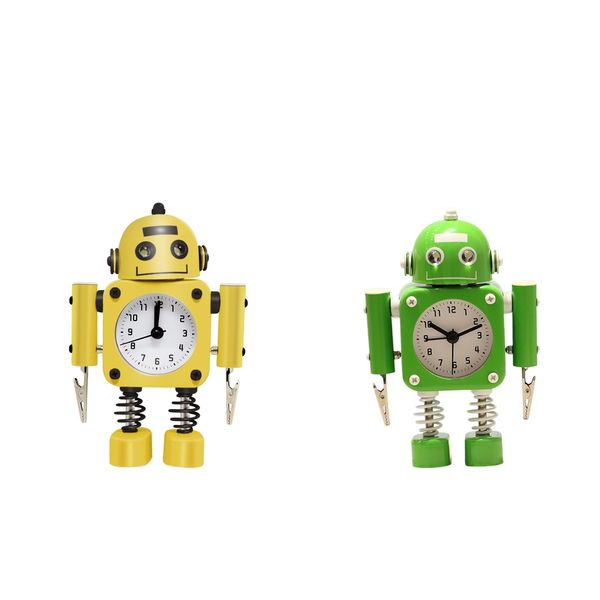 

2pcs non-ticking robot alarm clock bedside wake-up clock w/ flashing lights