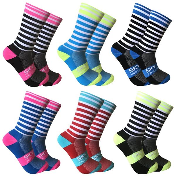 

2019 professional sport cycling socks patchwork men women breathable basketball running training sports bike socks stripe, Black