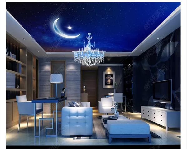 3d Zenith Mural Custom Photo Ceiling Wallpaper Night Sky Moon